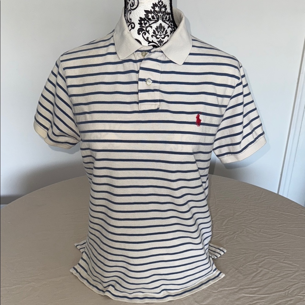 Ralph Lauren Blue and White Striped Polo Shirt